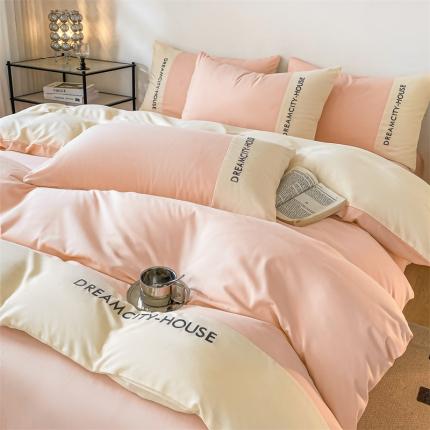 91家纺网 家纺一手货源 找家纺 （总）盛秋家纺 2025新款思雅系列水洗磨毛双拼刺绣四件套