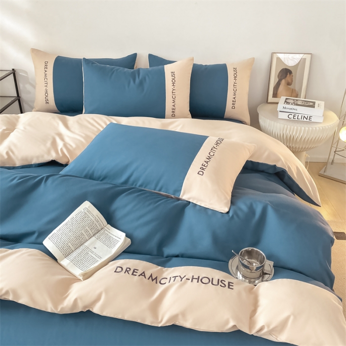 91家纺网 家纺一手货源 找家纺 （总）盛秋家纺 2025新款思雅系列水洗磨毛双拼刺绣四件套