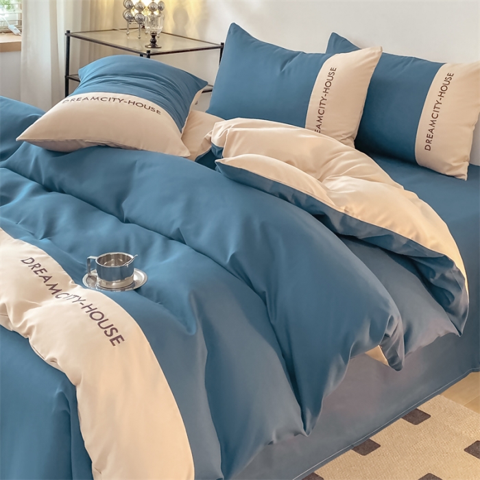 91家纺网 家纺一手货源 找家纺 （总）盛秋家纺 2025新款思雅系列水洗磨毛双拼刺绣四件套