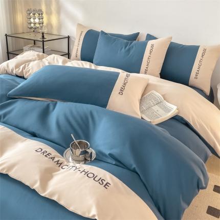 （总）盛秋家纺 2025新款思雅系列水洗磨毛双拼刺绣四件套