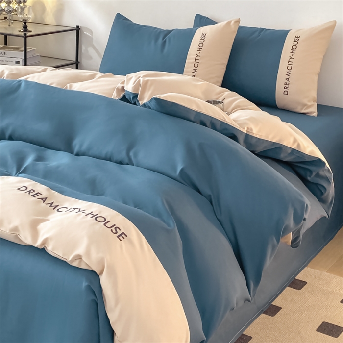 91家纺网 家纺一手货源 找家纺 （总）盛秋家纺 2025新款思雅系列水洗磨毛双拼刺绣四件套