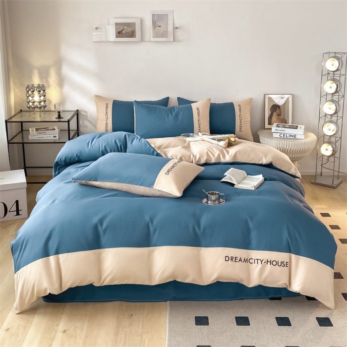 91家纺网 家纺一手货源 找家纺 （总）盛秋家纺 2025新款思雅系列水洗磨毛双拼刺绣四件套