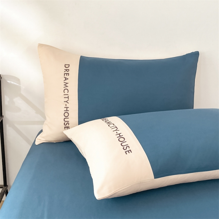 91家纺网 家纺一手货源 找家纺 盛秋家纺 2025新款思雅系列水洗磨毛双拼刺绣四件套 思雅-宾利蓝+梧桐杏