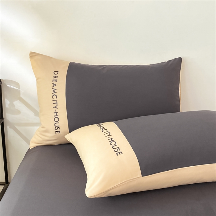 91家纺网 家纺一手货源 找家纺 盛秋家纺 2025新款思雅系列水洗磨毛双拼刺绣四件套 思雅-高级灰+奶茶