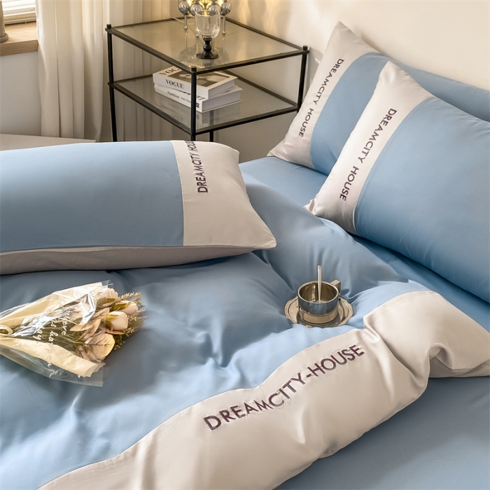 91家纺网 家纺一手货源 找家纺 盛秋家纺 2025新款思雅系列水洗磨毛双拼刺绣四件套 思雅-清+山灰