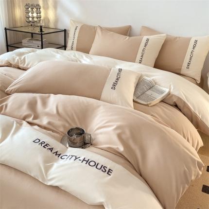 盛秋家纺 2025新款思雅系列水洗磨毛双拼刺绣四件套 思雅-奶茶+奶昔白