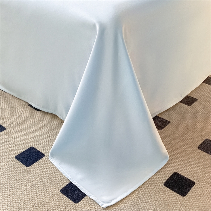 91家纺网 家纺一手货源 找家纺 盛秋家纺 2025新款思雅系列水洗磨毛双拼刺绣四件套 思雅-天空蓝+奶昔白