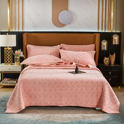 佳梦家纺 2023新款冬季色织绗缝床盖榻榻米垫子牛奶绒毛毯 粉玉