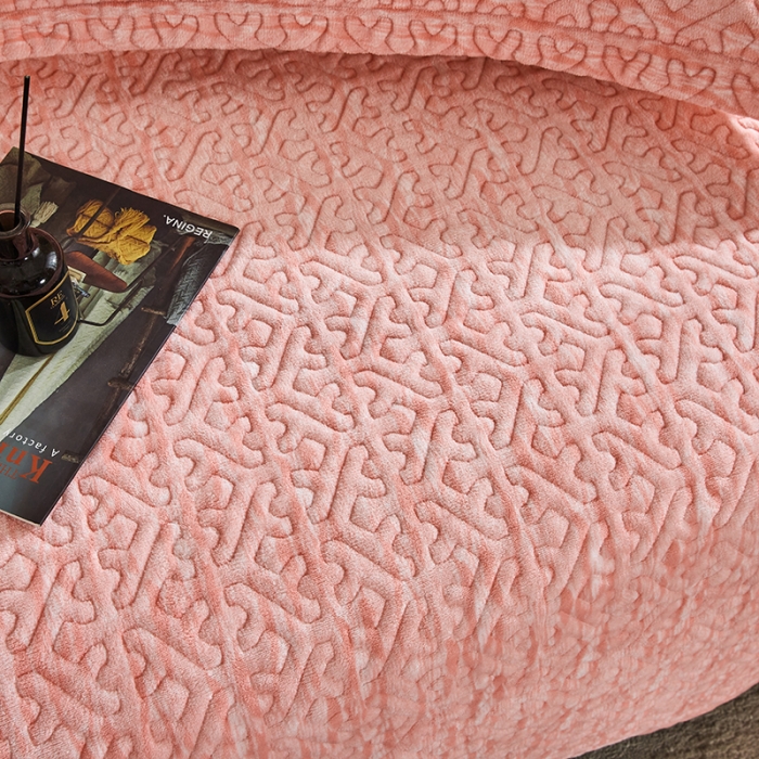 91家纺网 家纺一手货源 找家纺 佳梦家纺 2023新款冬季色织绗缝床盖榻榻米垫子牛奶绒毛毯 粉玉