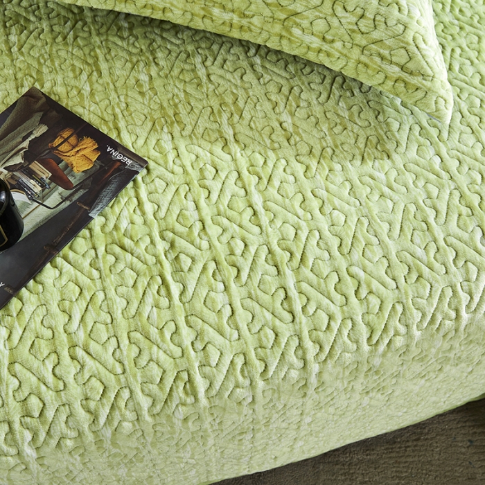 91家纺网 家纺一手货源 找家纺 佳梦家纺 2023新款冬季色织绗缝床盖榻榻米垫子牛奶绒毛毯 果绿