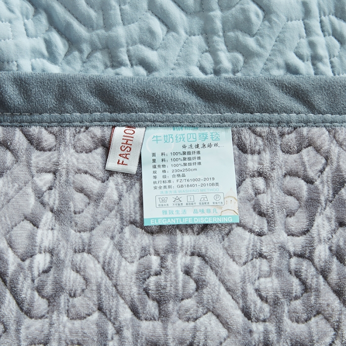 91家纺网 家纺一手货源 找家纺 佳梦家纺 2023新款冬季色织绗缝床盖榻榻米垫子牛奶绒毛毯 灰色