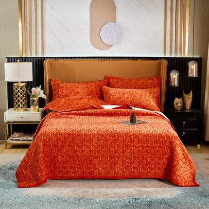 佳梦家纺 2023新款冬季色织绗缝床盖榻榻米垫子牛奶绒毛毯 橘红