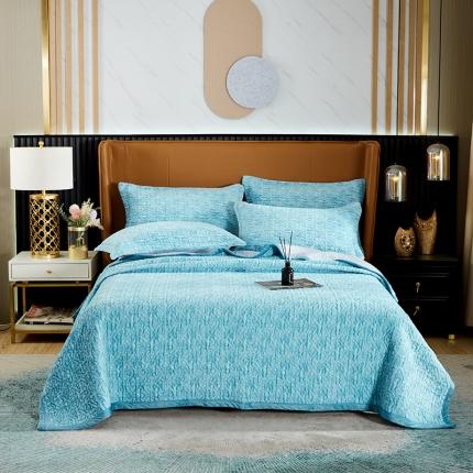 佳梦家纺 2023新款冬季色织绗缝床盖榻榻米垫子牛奶绒毛毯 蓝色