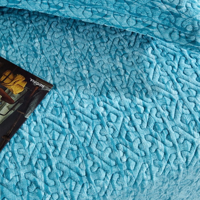 91家纺网 家纺一手货源 找家纺 佳梦家纺 2023新款冬季色织绗缝床盖榻榻米垫子牛奶绒毛毯 蓝色