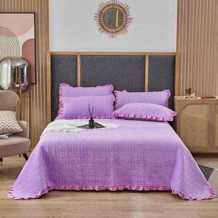 佳梦家纺 牛奶绒纯色花边床盖绗缝夹棉绒毯三件套榻榻米席梦思床垫子 紫色