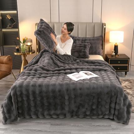 高端仿皮草兔毛绒盖毯冬季儿童加厚毛毯汽车办公室单人午睡沙发搭腿毯 雅灰