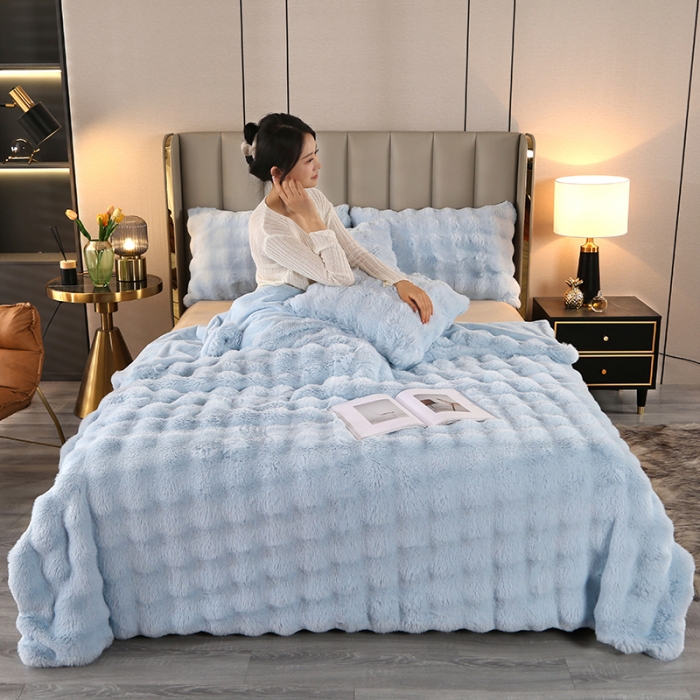 91家纺网 家纺一手货源 找家纺 高端仿皮草兔毛绒盖毯冬季儿童加厚毛毯汽车办公室单人午睡沙发搭腿毯 幽兰