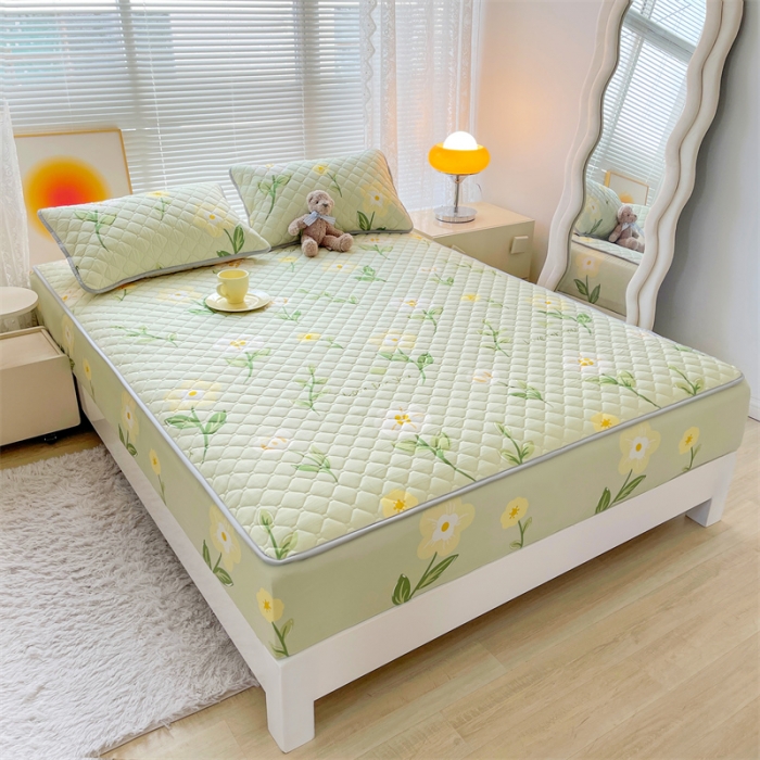 91家纺网 家纺一手货源 找家纺 【高克重加厚】雯豆 新品磨毛夹棉床笠印花水洗棉床笠三件套床垫保护罩 茶艺