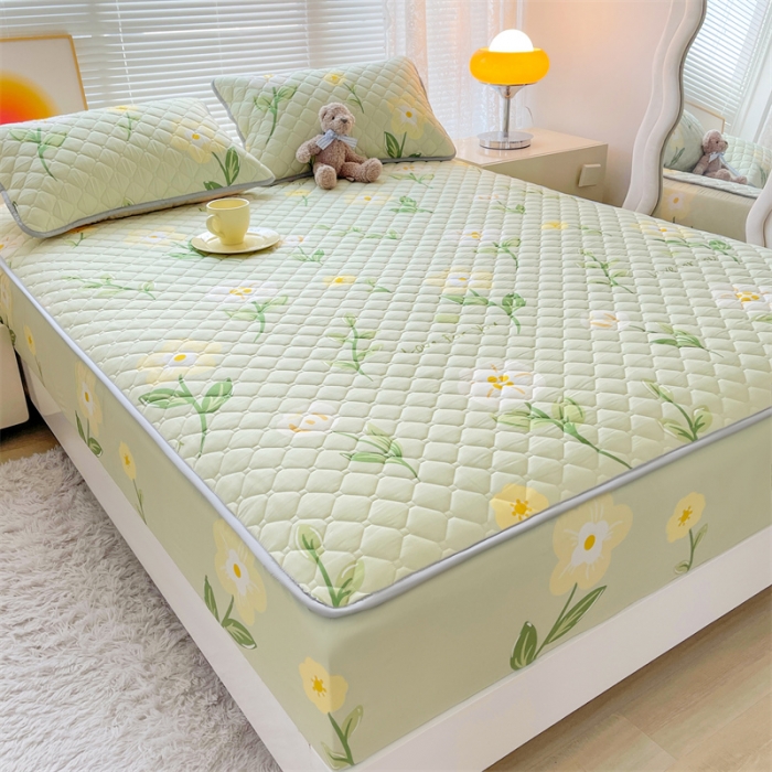 91家纺网 家纺一手货源 找家纺 【高克重加厚】雯豆 新品磨毛夹棉床笠印花水洗棉床笠三件套床垫保护罩 茶艺