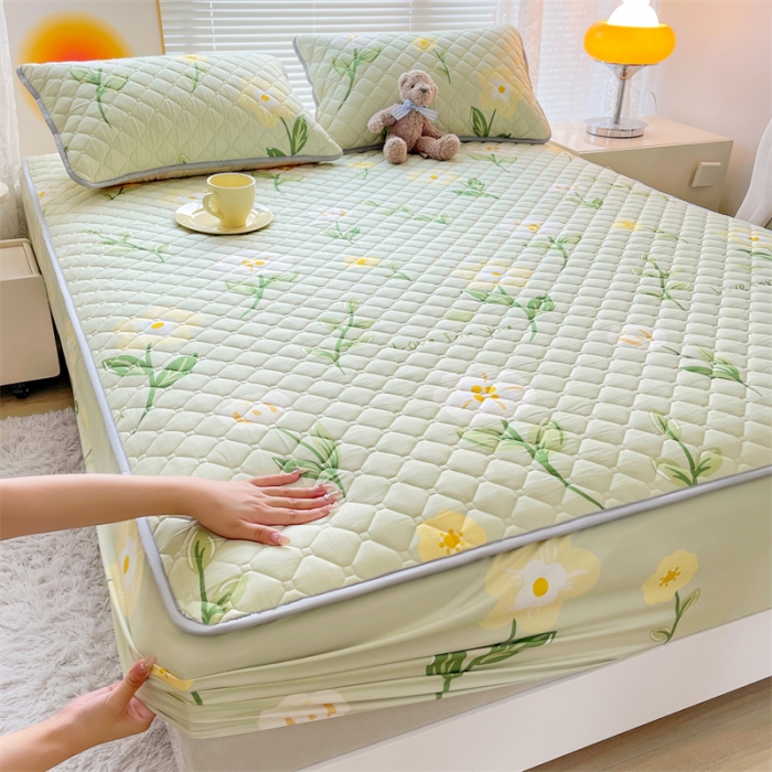 91家纺网 家纺一手货源 找家纺 【高克重加厚】雯豆 新品磨毛夹棉床笠印花水洗棉床笠三件套床垫保护罩 茶艺