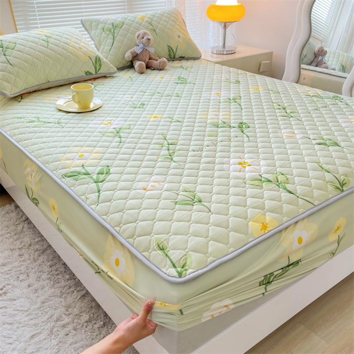 91家纺网 家纺一手货源 找家纺 【高克重加厚】雯豆 新品磨毛夹棉床笠印花水洗棉床笠三件套床垫保护罩 茶艺