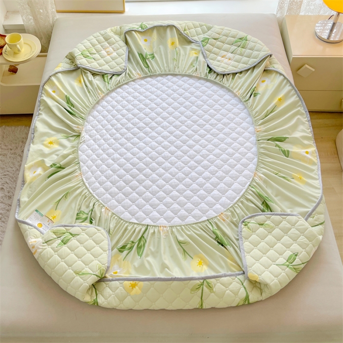 91家纺网 家纺一手货源 找家纺 【高克重加厚】雯豆 新品磨毛夹棉床笠印花水洗棉床笠三件套床垫保护罩 茶艺