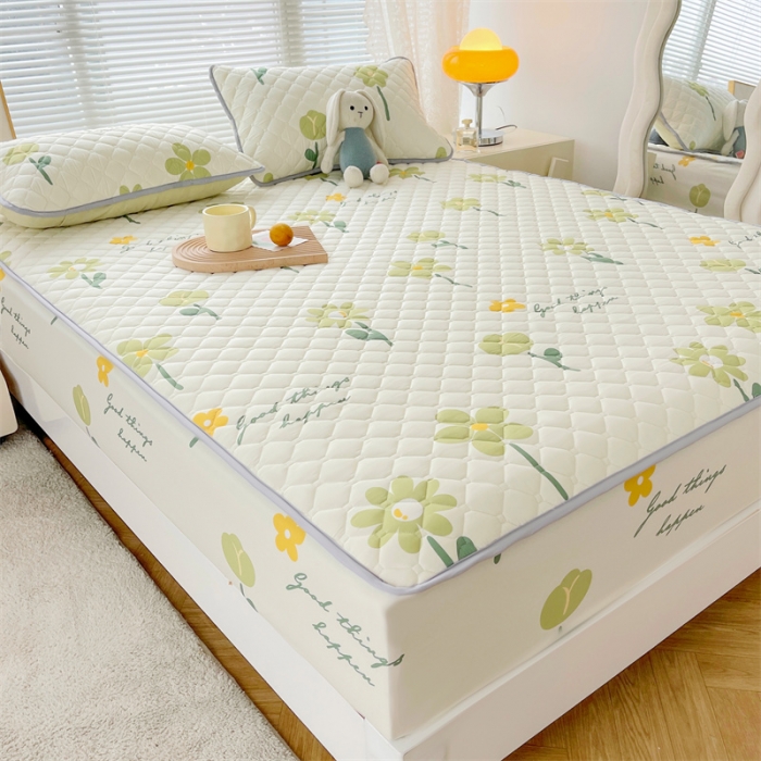 91家纺网 家纺一手货源 找家纺 【高克重加厚】雯豆 新品磨毛夹棉床笠印花水洗棉床笠三件套床垫保护罩 花卉乐园