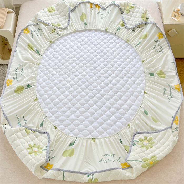 91家纺网 家纺一手货源 找家纺 【高克重加厚】雯豆 新品磨毛夹棉床笠印花水洗棉床笠三件套床垫保护罩 花卉乐园