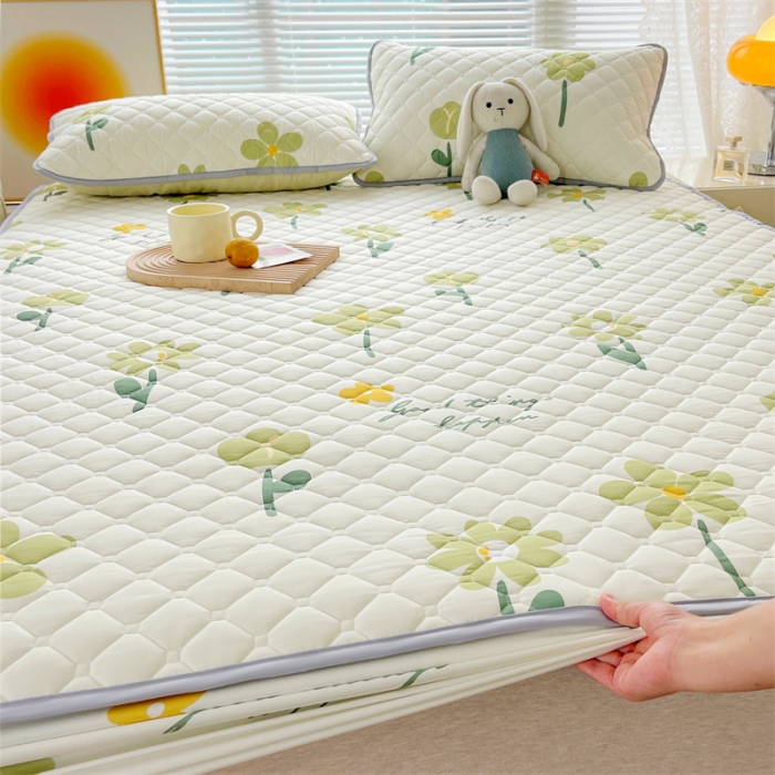 91家纺网 家纺一手货源 找家纺 【高克重加厚】雯豆 新品磨毛夹棉床笠印花水洗棉床笠三件套床垫保护罩 花卉乐园