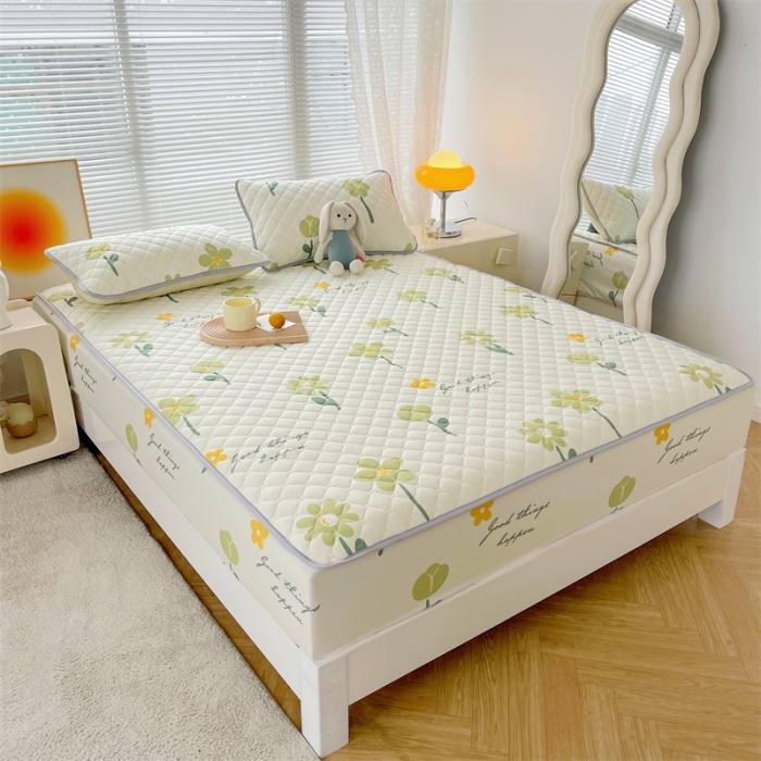 91家纺网 家纺一手货源 找家纺 【高克重加厚】雯豆 新品磨毛夹棉床笠印花水洗棉床笠三件套床垫保护罩 花卉乐园