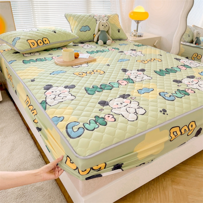 91家纺网 家纺一手货源 找家纺 【高克重加厚】雯豆 新品磨毛夹棉床笠印花水洗棉床笠三件套床垫保护罩 字母狗