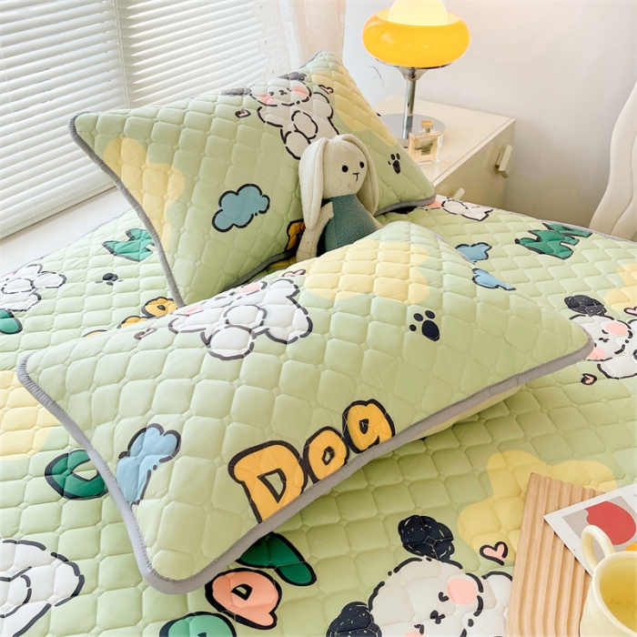 91家纺网 家纺一手货源 找家纺 【高克重加厚】雯豆 新品磨毛夹棉床笠印花水洗棉床笠三件套床垫保护罩 字母狗