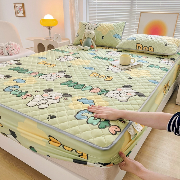 91家纺网 家纺一手货源 找家纺 【高克重加厚】雯豆 新品磨毛夹棉床笠印花水洗棉床笠三件套床垫保护罩 字母狗