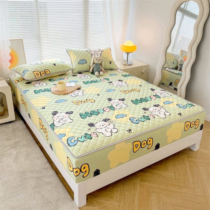 91家纺网 家纺一手货源 找家纺 【高克重加厚】雯豆 新品磨毛夹棉床笠印花水洗棉床笠三件套床垫保护罩 字母狗