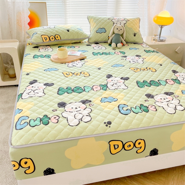 91家纺网 家纺一手货源 找家纺 【高克重加厚】雯豆 新品磨毛夹棉床笠印花水洗棉床笠三件套床垫保护罩 字母狗