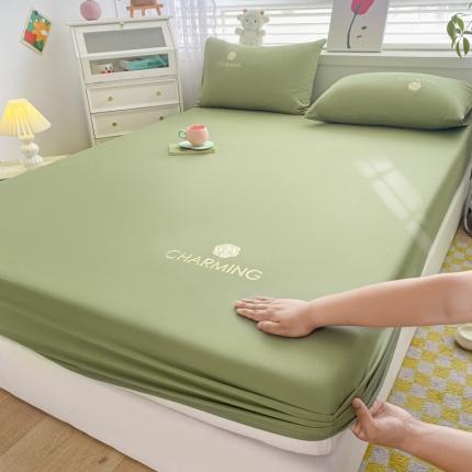 暖季 2025新款40长绒棉刺绣款单床笠山茶花系列 山茶花-抹茶绿