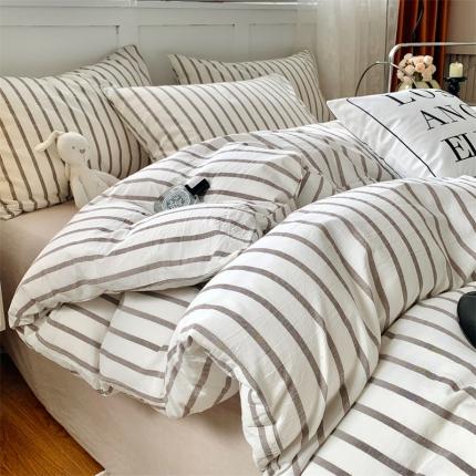 91家纺网 家纺一手货源 找家纺 莱茵家居 2024新款色织水洗棉小小系列四件套 栗小棕