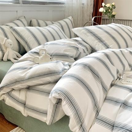 91家纺网 家纺一手货源 找家纺 莱茵家居 2024新款色织水洗棉小小系列四件套 松小绿