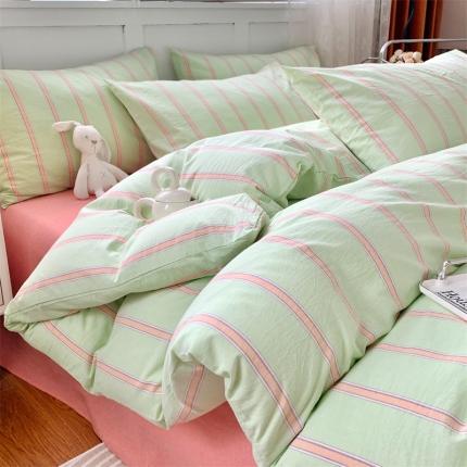 莱茵家居 2024新款色织水洗棉小小系列四件套 翠小绿