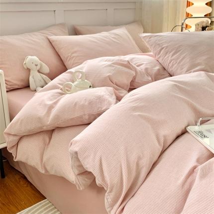 莱茵家居 2024新款色织水洗棉小小系列四件套 条小粉