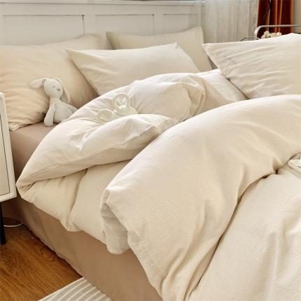 莱茵家居 2024新款色织水洗棉小小系列四件套 条小咖