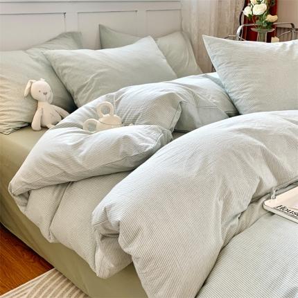 莱茵家居 2024新款色织水洗棉小小系列四件套 条小绿