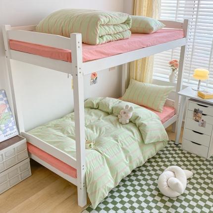 莱茵家居 2024新款色织全棉水洗棉学生床三件套 翠小绿