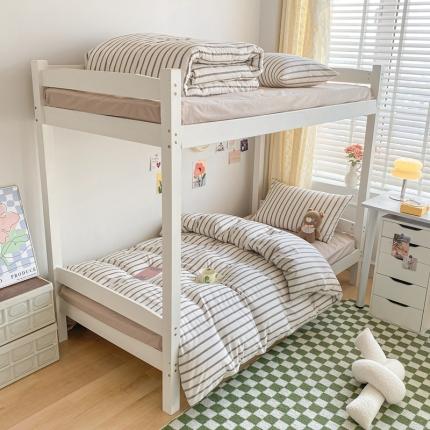 莱茵家居 2024新款色织全棉水洗棉学生床三件套 栗小棕