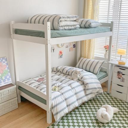 莱茵家居 2024新款色织全棉水洗棉学生床三件套 松小绿