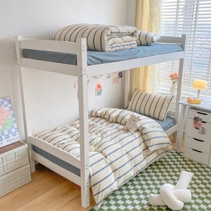 莱茵家居 2024新款色织全棉水洗棉学生床三件套 天小蓝