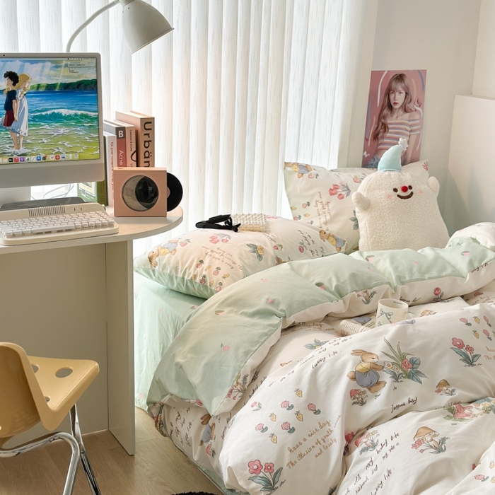 91家纺网 家纺一手货源 找家纺 昔可 2023新款全棉四件套-第五批 春日采花小兔