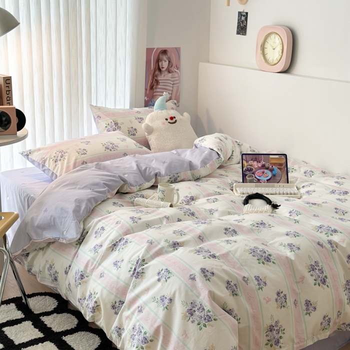 91家纺网 家纺一手货源 找家纺 昔可 2023新款全棉四件套-第五批 落樱紫花