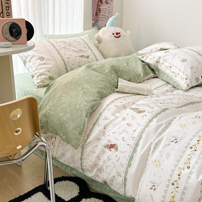 91家纺网 家纺一手货源 找家纺 昔可 2023新款全棉四件套-第五批 绿野小兔