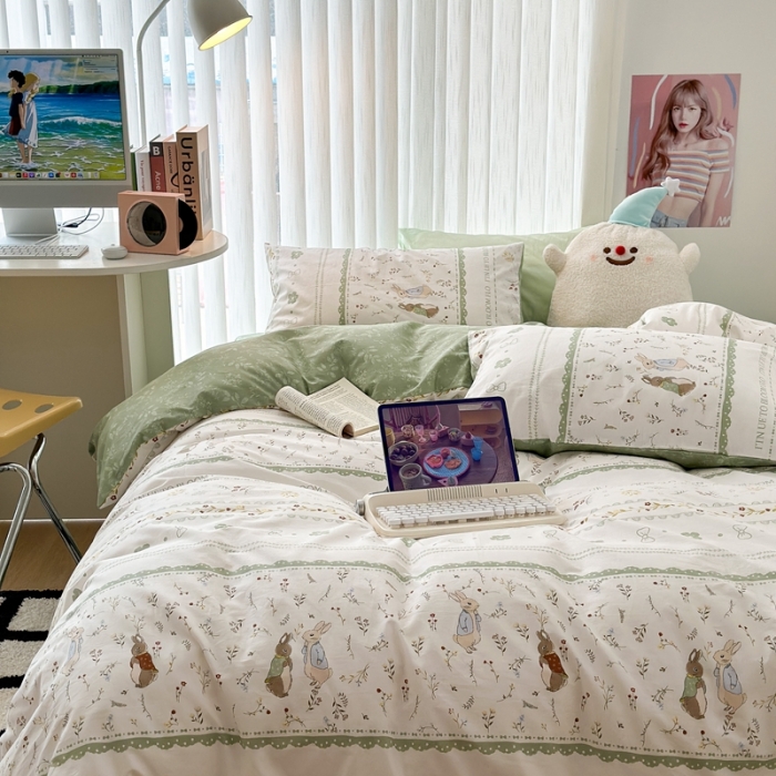 91家纺网 家纺一手货源 找家纺 昔可 2023新款全棉四件套-第五批 绿野小兔